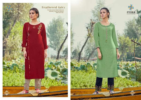 Pyora Panthee 1 Designer Rayon Embroidery Kurti With Pant